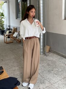 DAZY Button Up Drop Shoulder Shirt,Long Sleeve Tops,Fall Clothes - White - View 3