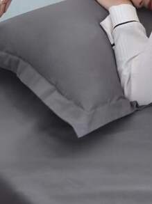 Funda de almohada sin relleno unicolor de satén - Gris - Ver 4