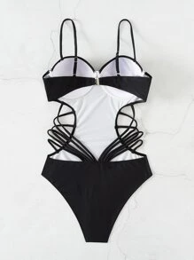 Swim SXY Summer Beach Criss Cross Push Up One Piece Swimsuit - Black - View 6