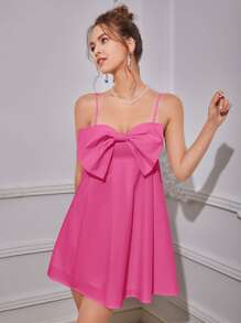 Bow Front Cami Dress Without Arm Sleeves - Hot Pink - View 4