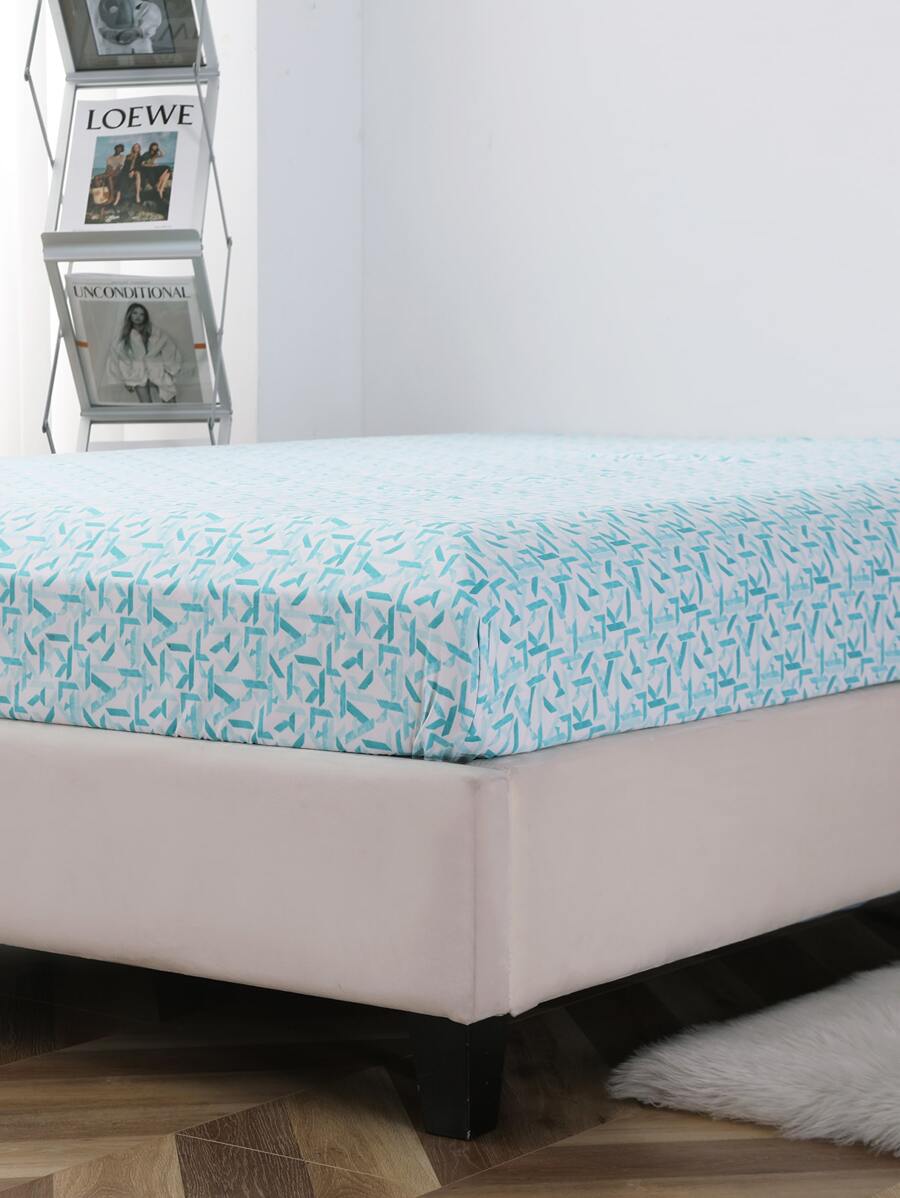 Letter Graphic Fitted Sheet - Mint Blue - View 1