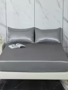 素色緞面床笠套裝不附內芯 - 灰色 - 查看 1