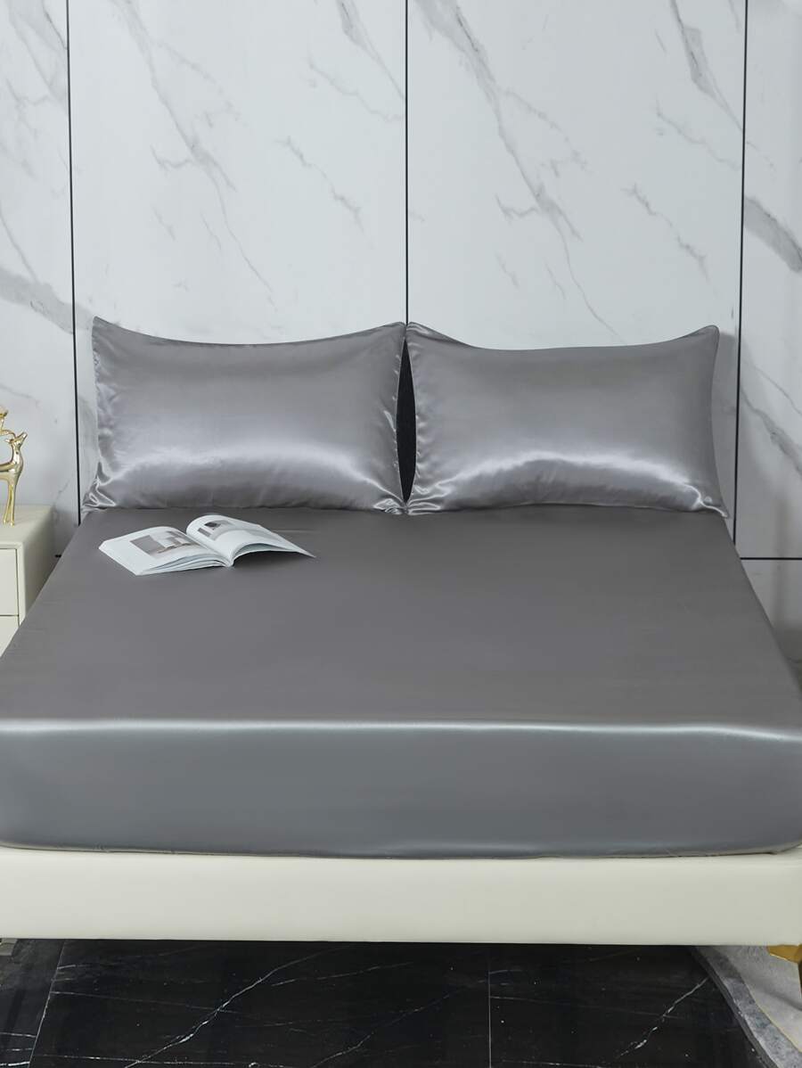 素色緞面床笠套裝不附內芯 - 灰色 - 查看 1