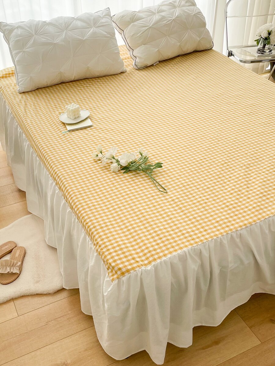 Faldones de cama con patrón de guingán - Amarillo - Ver 1