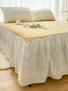 Faldones de cama con patrón de guingán - Amarillo - Ver 2