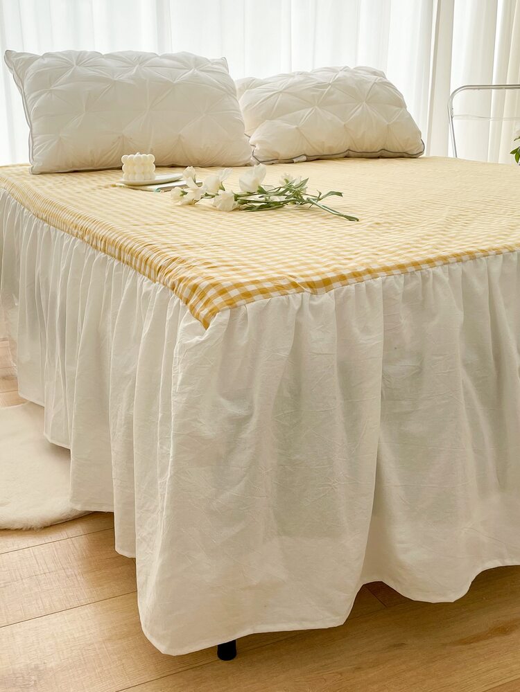 Faldones de cama con patrón de guingán - Amarillo - Añade 2