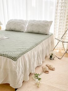 Faldones de cama con patrón de guingán - Verde - Ver 6