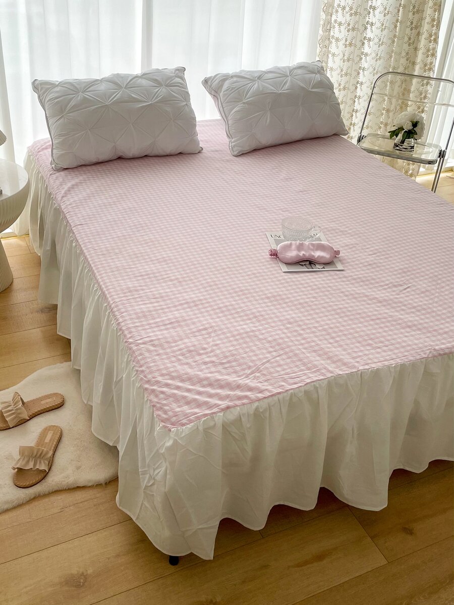Faldones de cama con patrón de guingán - Rosa - Ver 1
