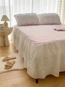 Faldones de cama con patrón de guingán - Rosa - Ver 2