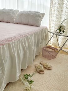Faldones de cama con patrón de guingán - Rosa - Ver 6