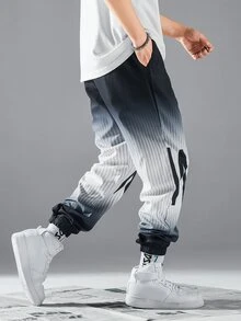 Manfinity Men Letter & Striped Print Pants - Multicolor - View 2