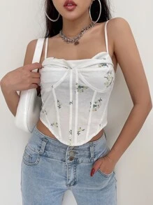 DAZY Áo hai dây Bất đối xứng Hoa Giải trí - Màu be - Xem 2