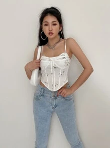 DAZY Áo hai dây Bất đối xứng Hoa Giải trí - Màu be - Xem 5