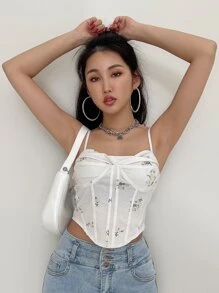 DAZY Áo hai dây Bất đối xứng Hoa Giải trí - Màu be - Xem 6