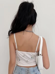 DAZY Áo hai dây Bất đối xứng Hoa Giải trí - Màu be - Xem 8