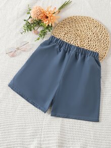 Girls Frill Trim Shorts - Dusty Blue - View 2