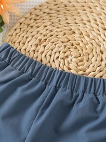 Girls Frill Trim Shorts - Dusty Blue - View 3