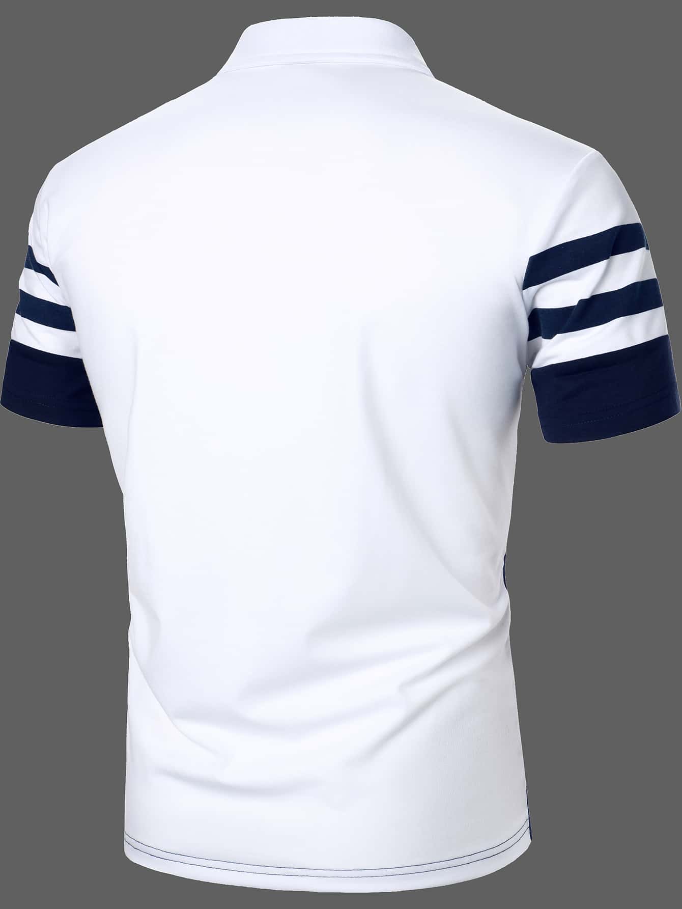 Manfinity Homme Men Two Tone Striped Half Button Polo Shirt 
