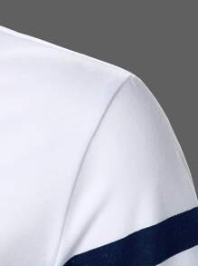 Manfinity Homme 男士工作拼色双色条纹半纽扣领 Polo 衫，适合丈夫 - 藍白色 - 查看 5