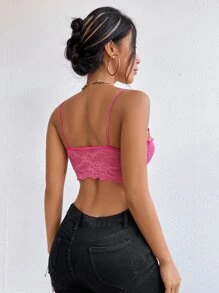 SHEIN SXY 前蝴蝶結睫毛蕾絲緊身吊帶 - 玫紅色 - 查看 2