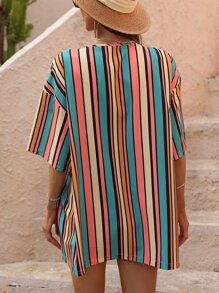 SHEIN Unity 彩色條紋抹胸上衣和落肩袖開門襟襯衫 - 彩色 - 查看 2