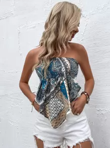 Breezaya 女士时尚度假休闲印花抹胸上衣 - 彩色 - 查看 6