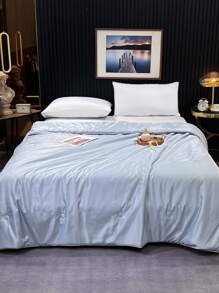 Plain Satin Quilted Bedspread - Light Grey - View 1