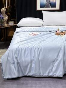 Plain Satin Quilted Bedspread - Light Grey - View 2