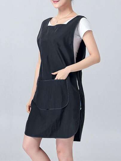 1 pièce Tablier de couleur unie, Tablier noir double face pour la cuisine, la salle de bain, la maison, les fournitures ménagères