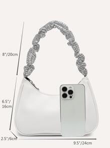 Rhinestone Decor Hobo Bag - White - View 6