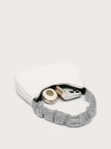 Rhinestone Decor Hobo Bag - White - View 4