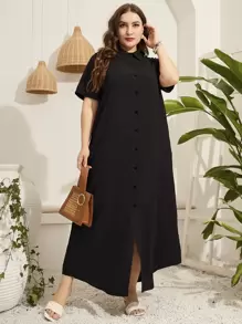 Mulvari Plus Single Breasted Shirt Dress - Black - View 1