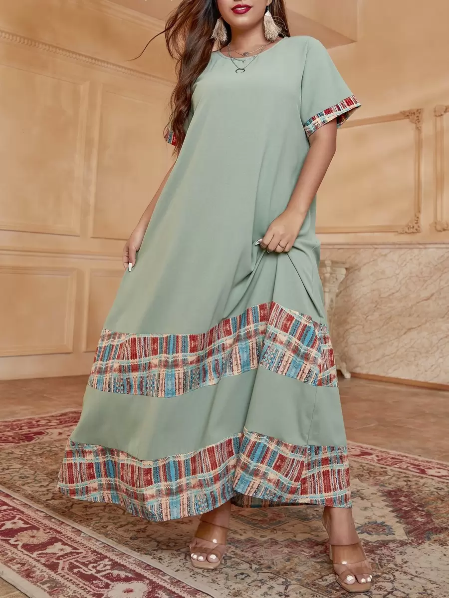 Mulvari Plus Geo Print Tunic Dress Without Belt - Mint Green - View 1