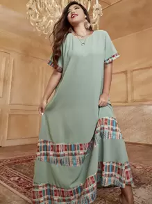 Mulvari Plus Geo Print Tunic Dress Without Belt - Mint Green - View 3