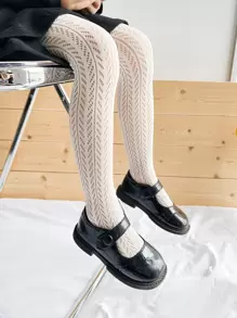 小女童鏤空褲襪 - 米色 - 查看 4