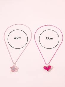 2入組女孩心和星星吊墜項鍊 - 彩色 - 查看 4