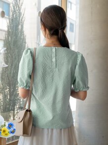 DAZY Áo sơ mi nữ Nút Kẻ sọc Dễ thương - màu xanh lá - Xem 2