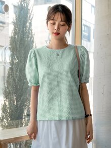 DAZY Áo sơ mi nữ Nút Kẻ sọc Dễ thương - màu xanh lá - Xem 4