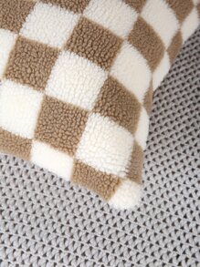 Checkboard Teddy Plush Cushion Cover Without Filler - Multicolor - View 2
