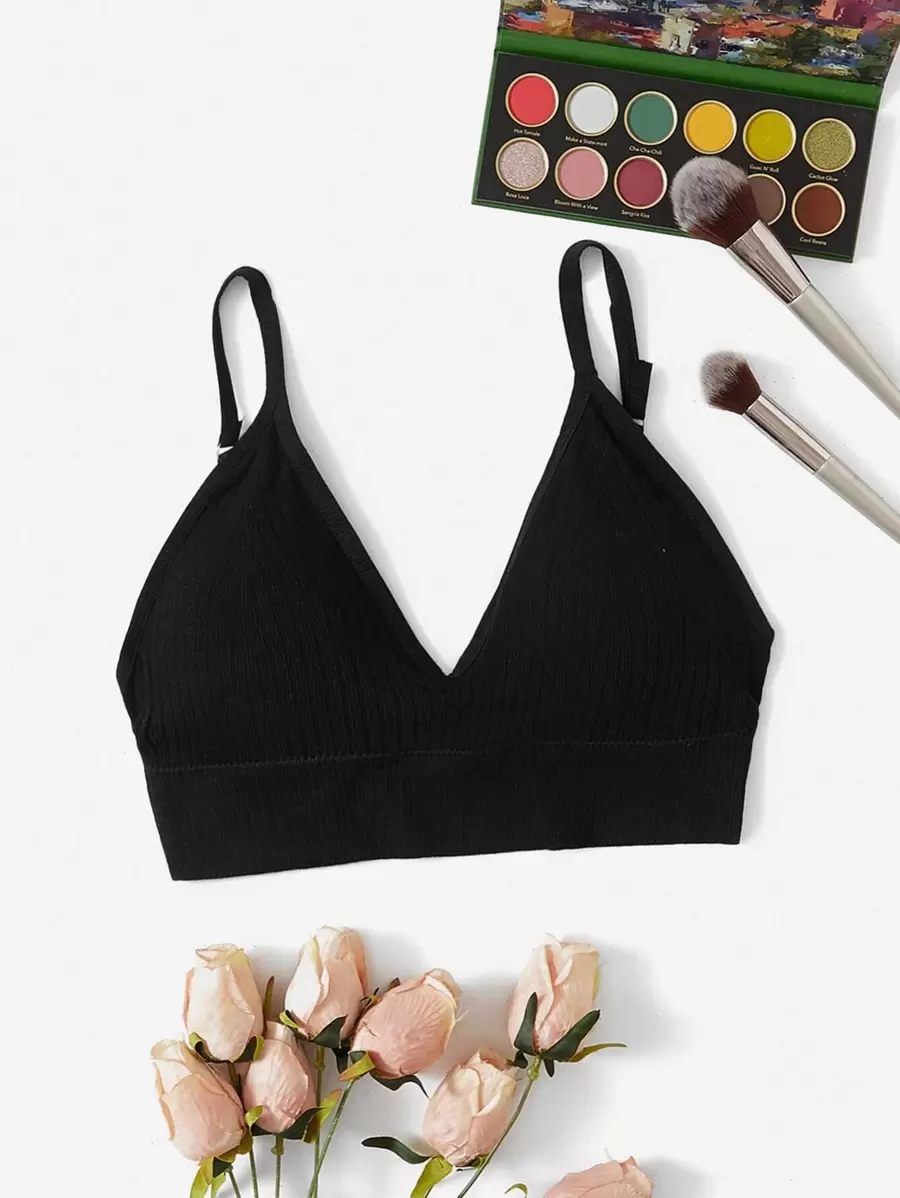 Women's Black Fabric Plain Backless Casual Bralette With Medium Stretch Bra - Black - View 1