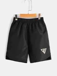 SHEIN Pantaloni scurți casual pentru băieți Tween, cu model geometric reflectorizant, cu talie elastică, pentru vară