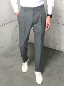 Manfinity Men Plicated Detail Slant Pocket Tailored Pants - Dark Grey - View 3