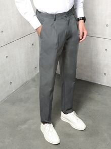 Manfinity Men Plicated Detail Slant Pocket Tailored Pants - Dark Grey - View 1