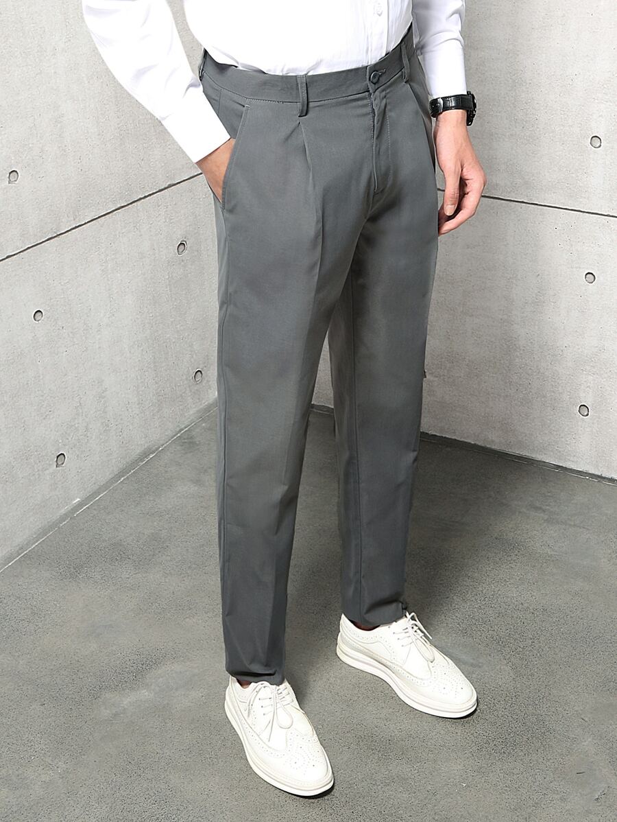 Manfinity Men Plicated Detail Slant Pocket Tailored Pants - Dark Grey - View 1