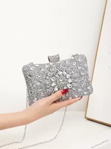 LETODE BAG Jewelry Glamorous Glitter Bling, Sequin, Luxury, Shiny Mini Gemstone & Rhinestone Decor Chain Box Bag, Perfect Bride Purse For Wedding, Prom & Party Events Evening Bag, Dinner Bag For Party Girl, For Women, Rookies & White-Collar Workers,For Lady,For Female Shiny Lipsticks,For Dinner/Banquet,For Prom - Silver - View 1
