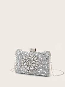 LETODE BAG Jewelry Glamorous Glitter Bling, Sequin, Luxury, Shiny Mini Gemstone & Rhinestone Decor Chain Box Bag, Perfect Bride Purse For Wedding, Prom & Party Events Evening Bag, Dinner Bag For Party Girl, For Women, Rookies & White-Collar Workers,For Lady,For Female Shiny Lipsticks,For Dinner/Banquet,For Prom - Silver - View 5