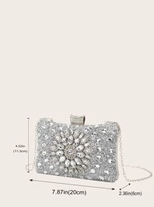 LETODE BAG Jewelry Glamorous Glitter Bling, Sequin, Luxury, Shiny Mini Gemstone & Rhinestone Decor Chain Box Bag, Perfect Bride Purse For Wedding, Prom & Party Events Evening Bag, Dinner Bag For Party Girl, For Women, Rookies & White-Collar Workers,For Lady,For Female Shiny Lipsticks,For Dinner/Banquet,For Prom - Silver - View 8