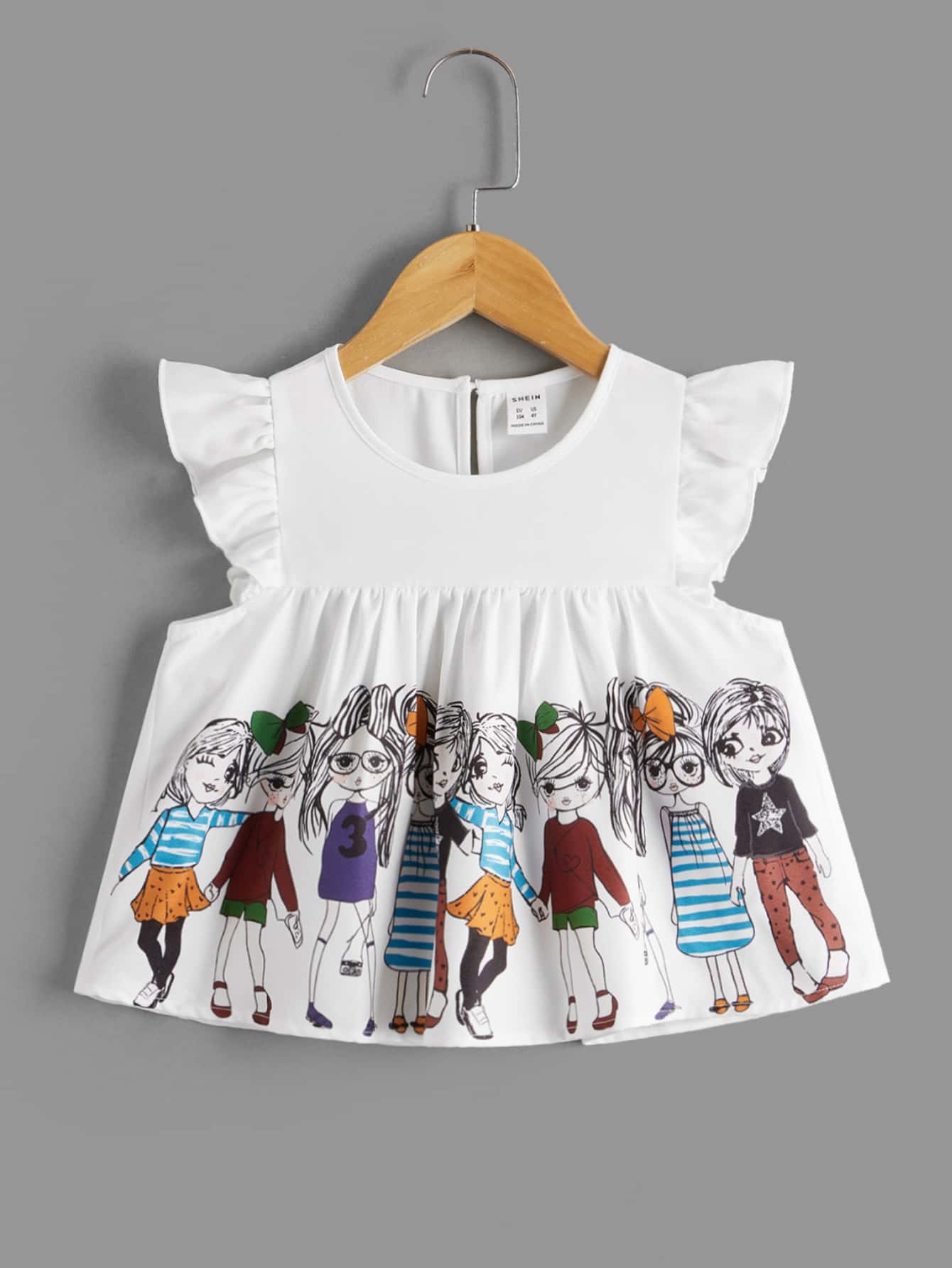 SHEIN Áo sơ mi bé gái Xù Con số Dễ thương - trắng - Xem 1