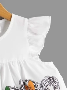 SHEIN Áo sơ mi bé gái Xù Con số Dễ thương - trắng - Xem 3