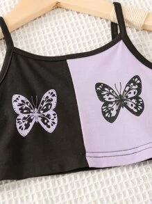 SHEIN 小女童蝴蝶圖案撞色吊帶上衣和運動褲 - 彩色 - 查看 5